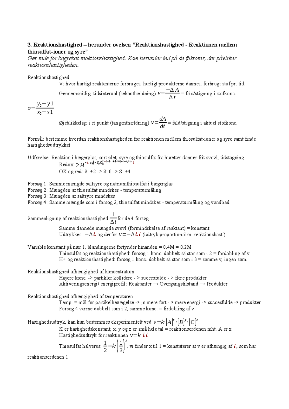 3. Reaktionshastighed - 3. Reaktionshastighed – Herunder øvelsen ...