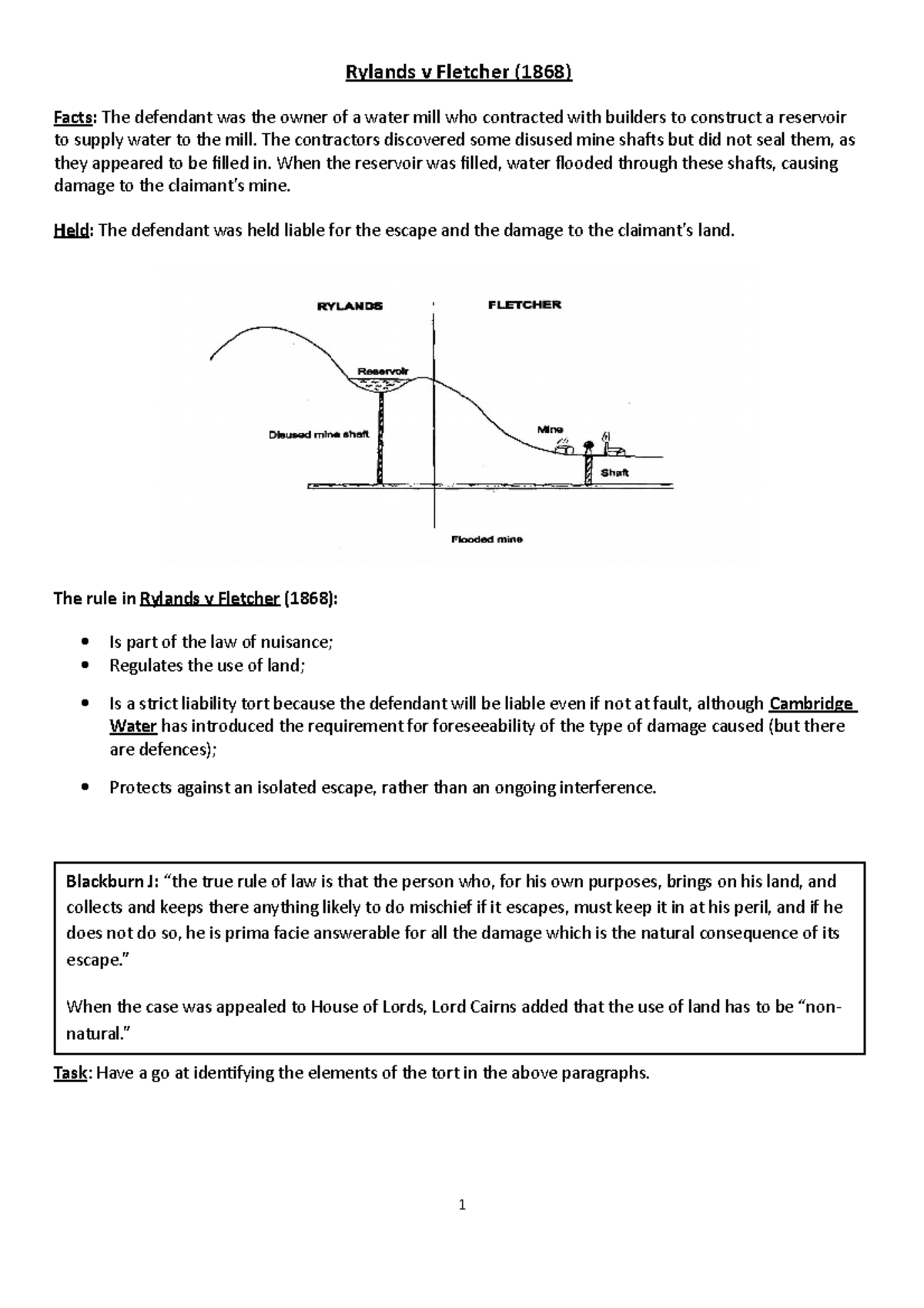 7. Tort of Rylands v Fletcher Booklet 2020 - Rylands v Fletcher (1868 ...