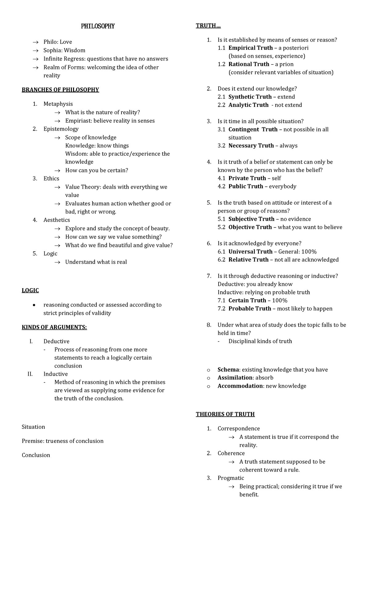 Philosophy Lecture NOTE - PHILOSOPHY Philo: Love Sophia: Wisdom ...