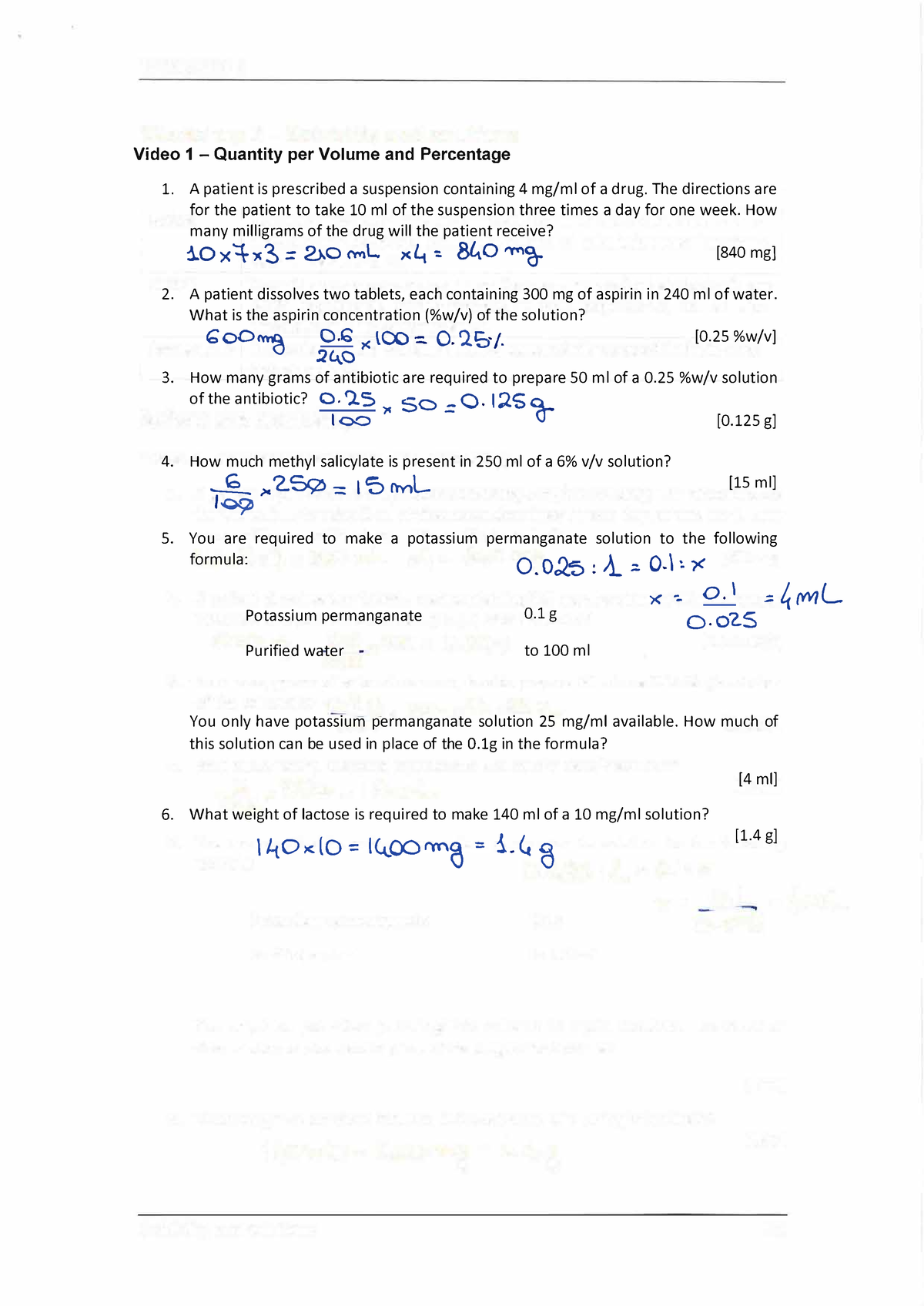 Pharm calcu 1 and 2 worked out answers - Video 1 - Quantity per Volume ...