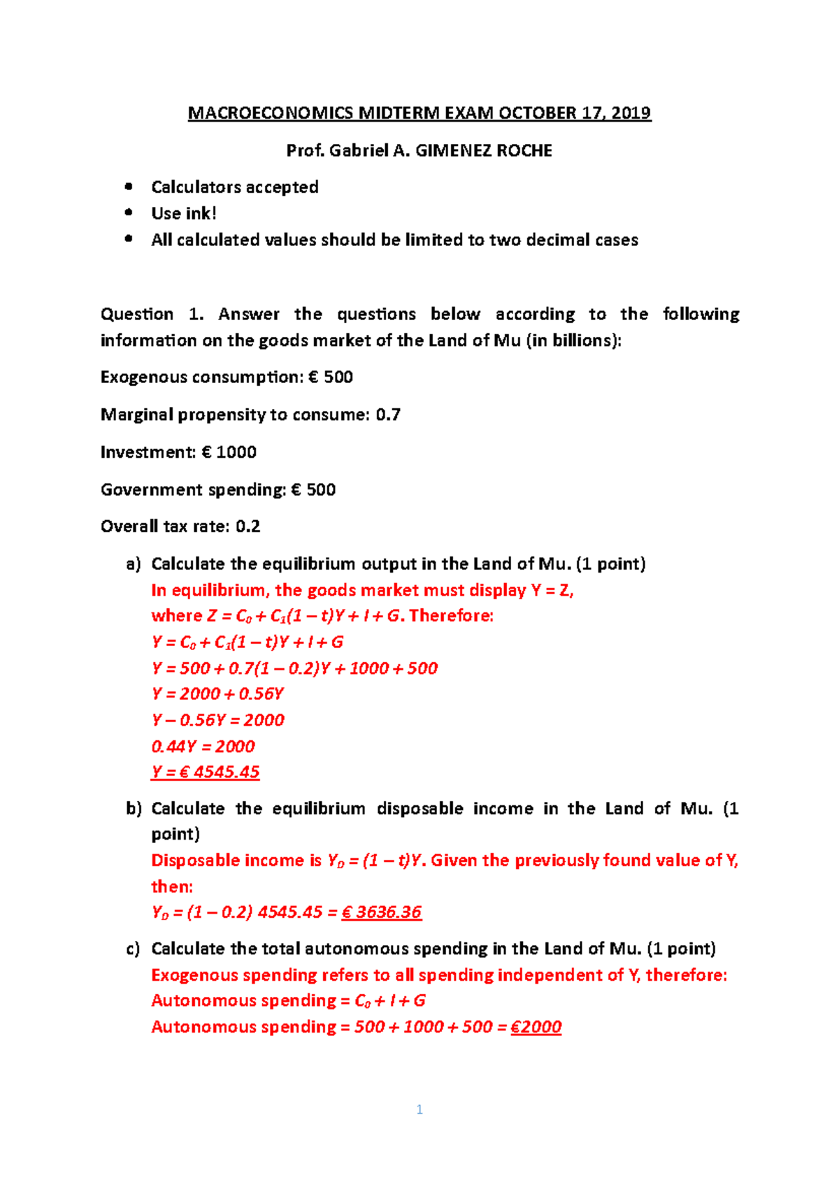 Macroeconomics Midterm EXAM 2019 Correction - MACROECONOMICS MIDTERM ...