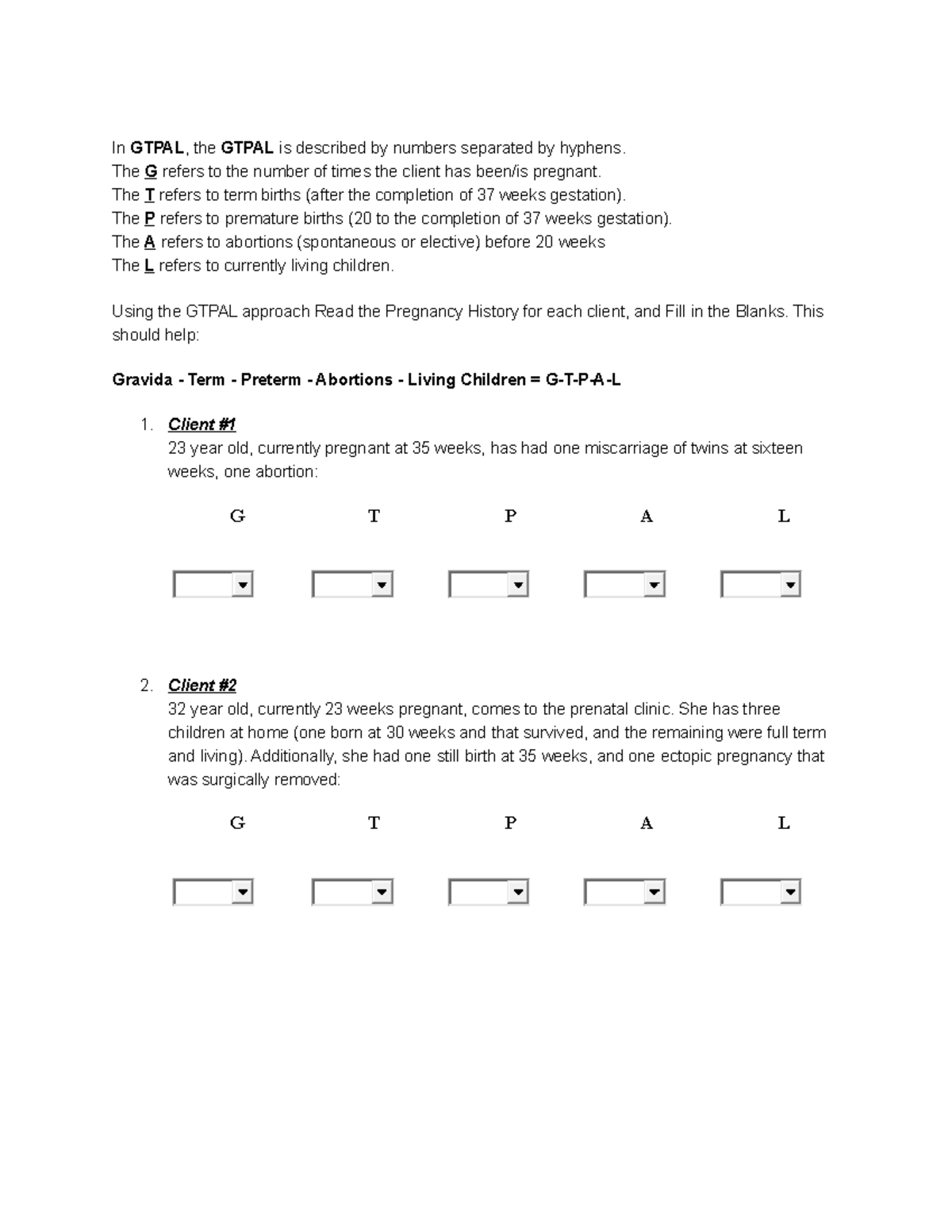 Gtpal practice sheet NUR 4130 NSU StuDocu