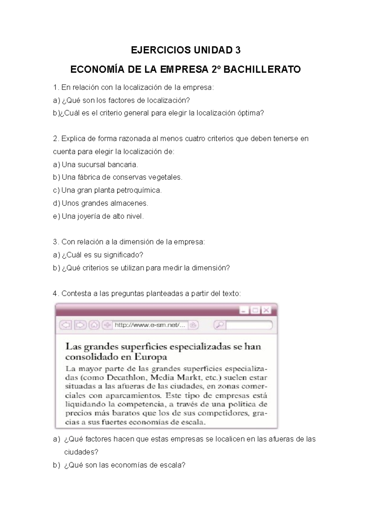 Ejercicios Unidad 3 ECO Empresa - EJERCICIOS UNIDAD 3 ECONOMÍA DE LA ...