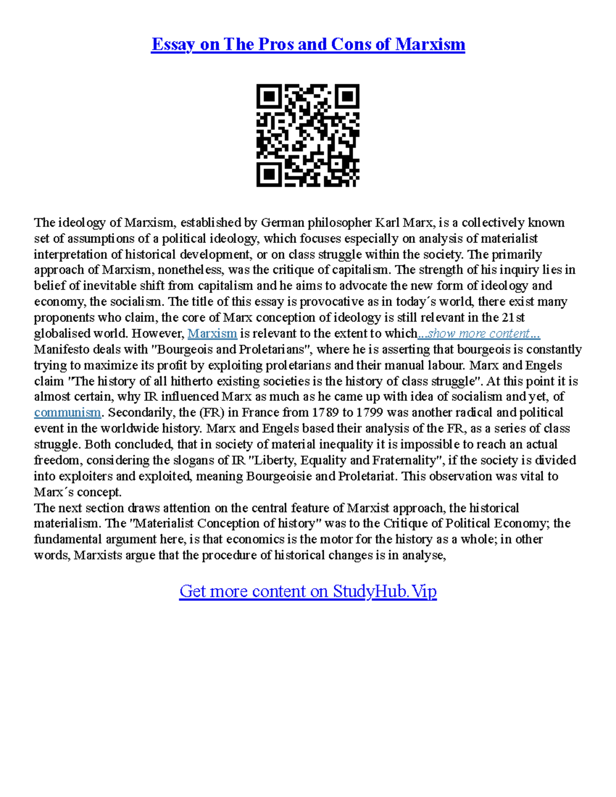 Essay On Marxism - Essay on The Pros and Cons of Marxism The ideology ...