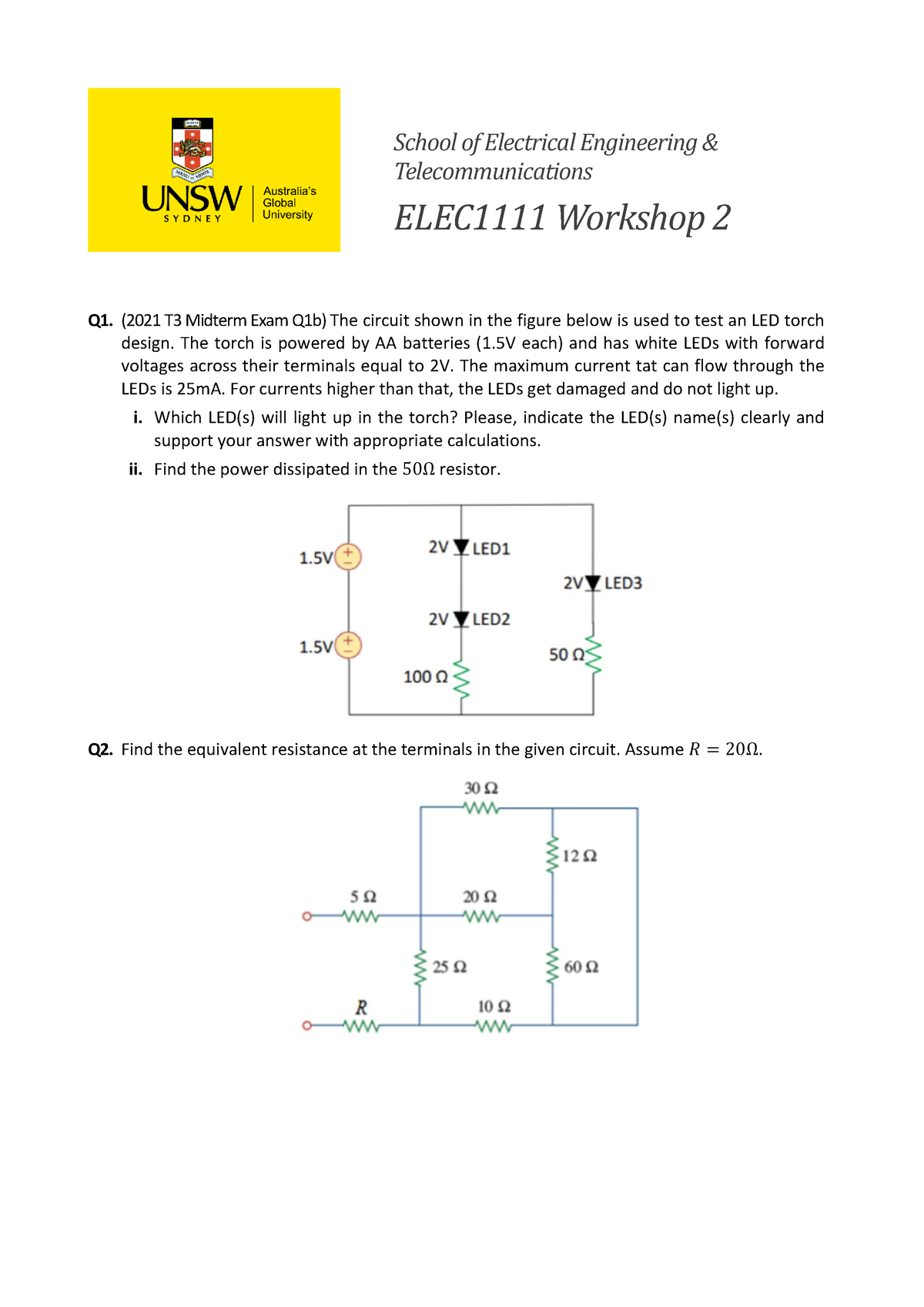 Workshop 2 - From 2022 - School Of Electrical Engineering ...