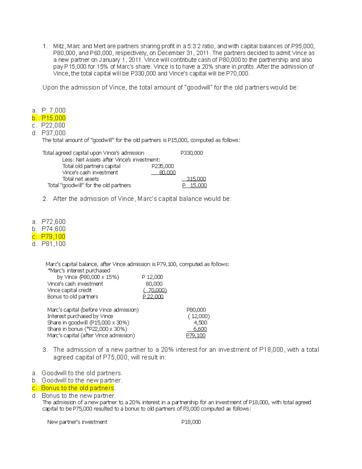 AC FAR-QUIZ8 - Quiz - 1. Mitz, Marc and Mert are partners sharing ...