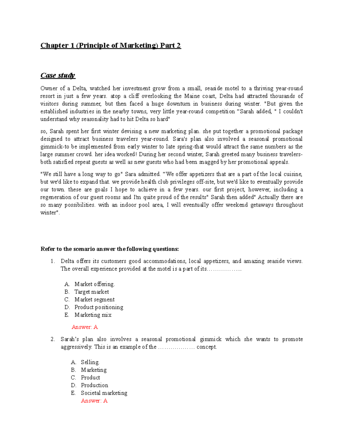 Ch1 part2 Questions Marketing - Chapter 1 (Principle of Marketing) Part ...