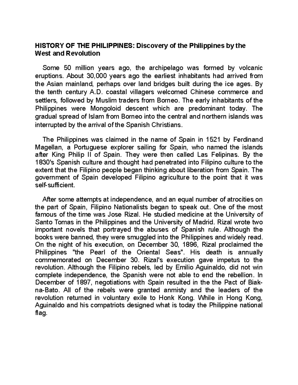 History OF THE Philippines HISTORY OF THE PHILIPPINES Discovery of