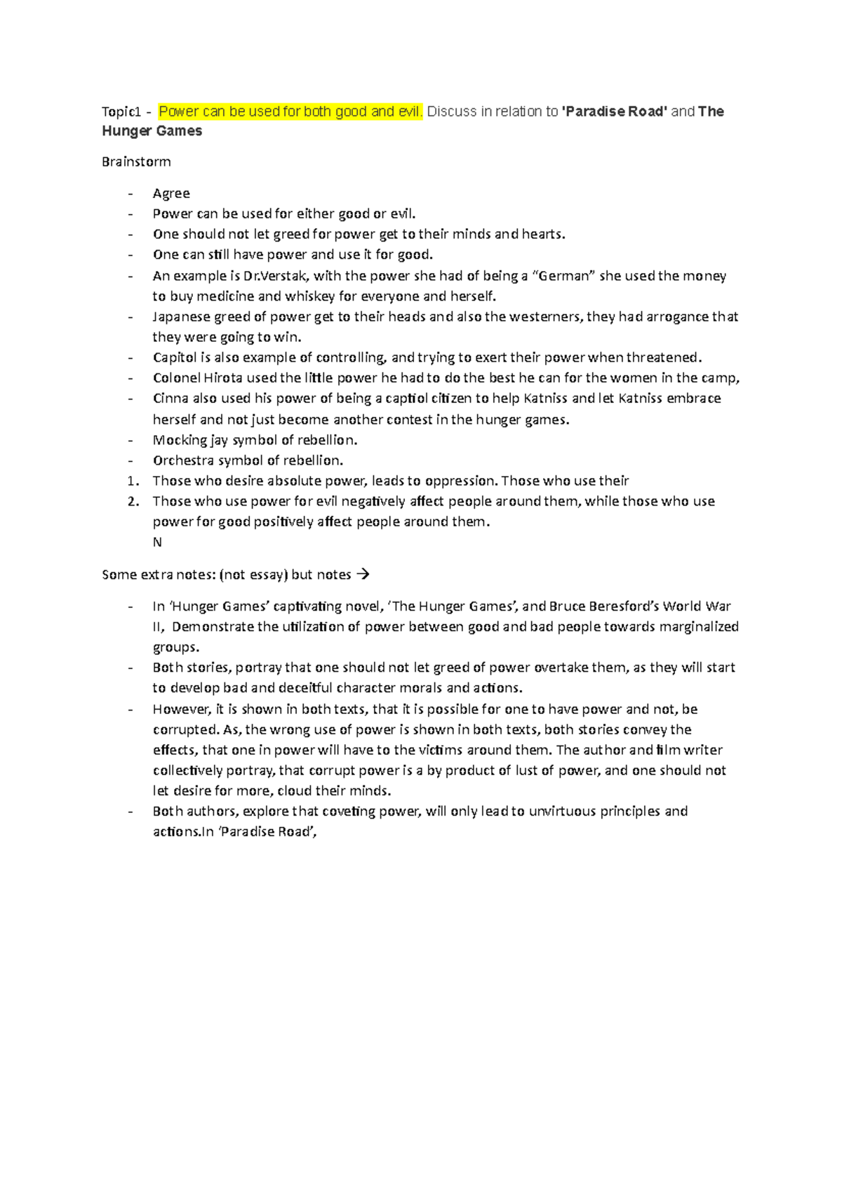 Topic 1 - power - Paradise Road and the hunger games - Topic1 - Power ...