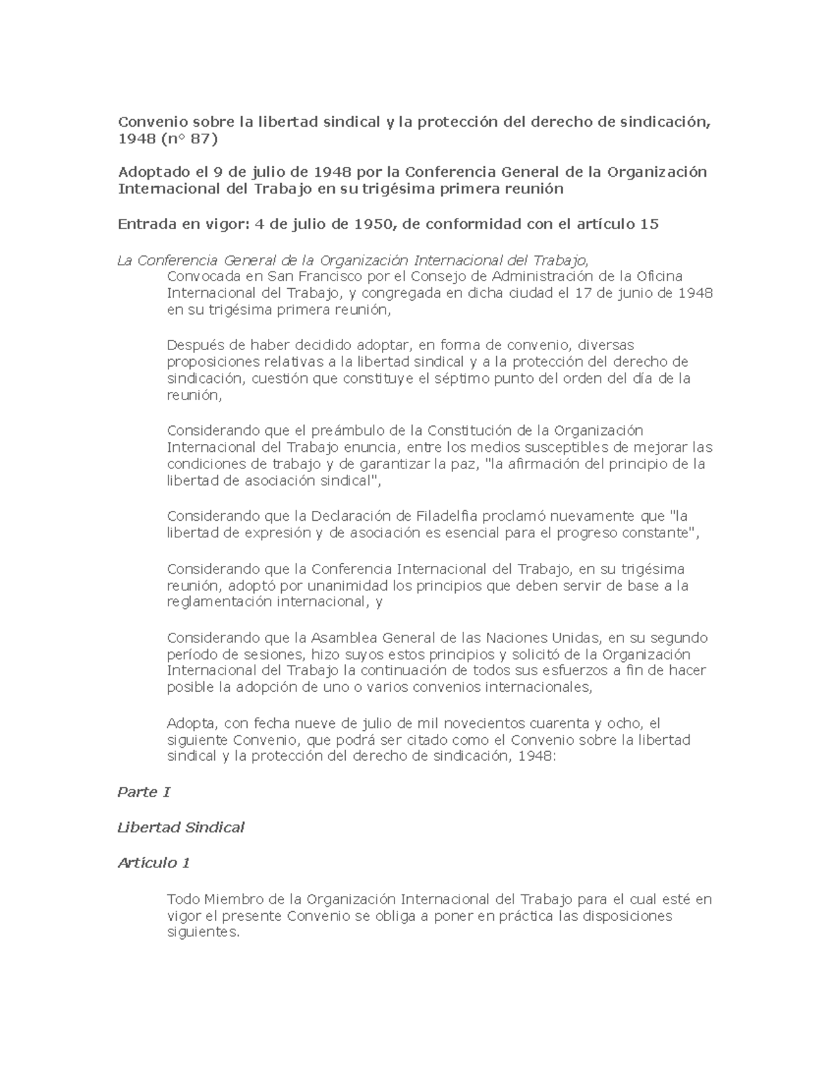 Convenio 87 oit - Apuntes 1 - Convenio sobre la libertad sindical y la ...