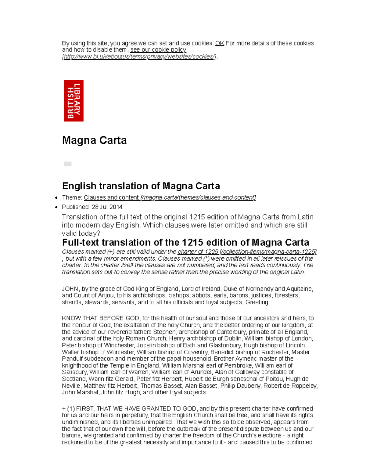 Magna Carta - International Laws - English translation of Magna Carta ...