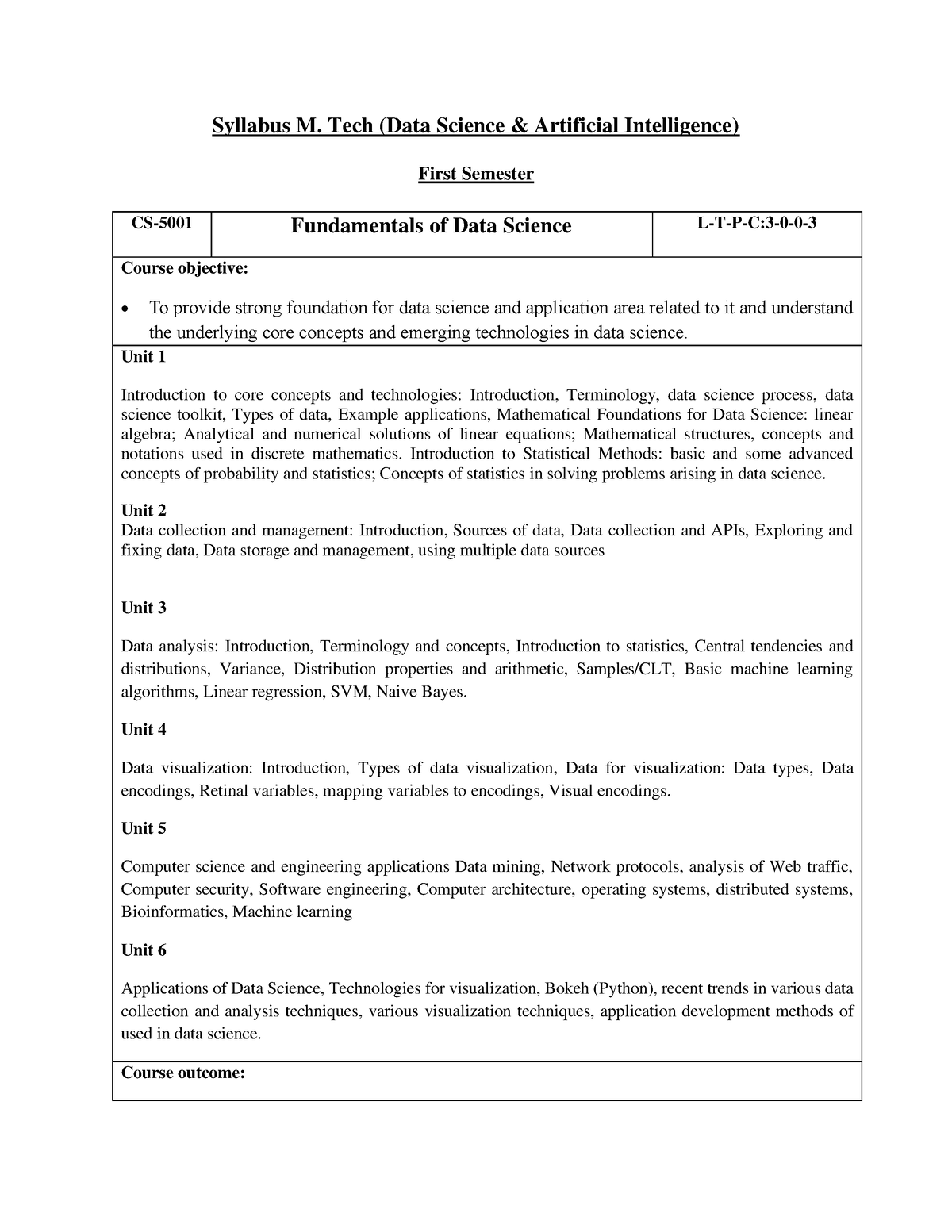 Syllabus Mtech Cse - Syllabus M. Tech (Data Science & Artificial ...