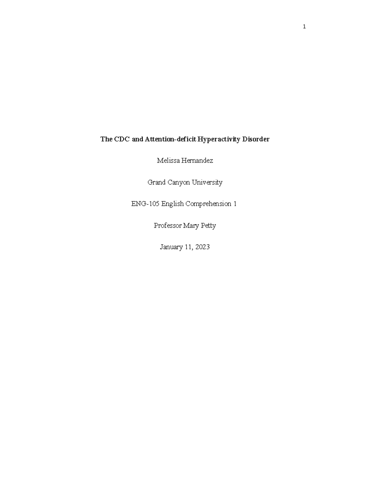Attention-deficit hyperactivity disorder rough draft - The CDC and ...