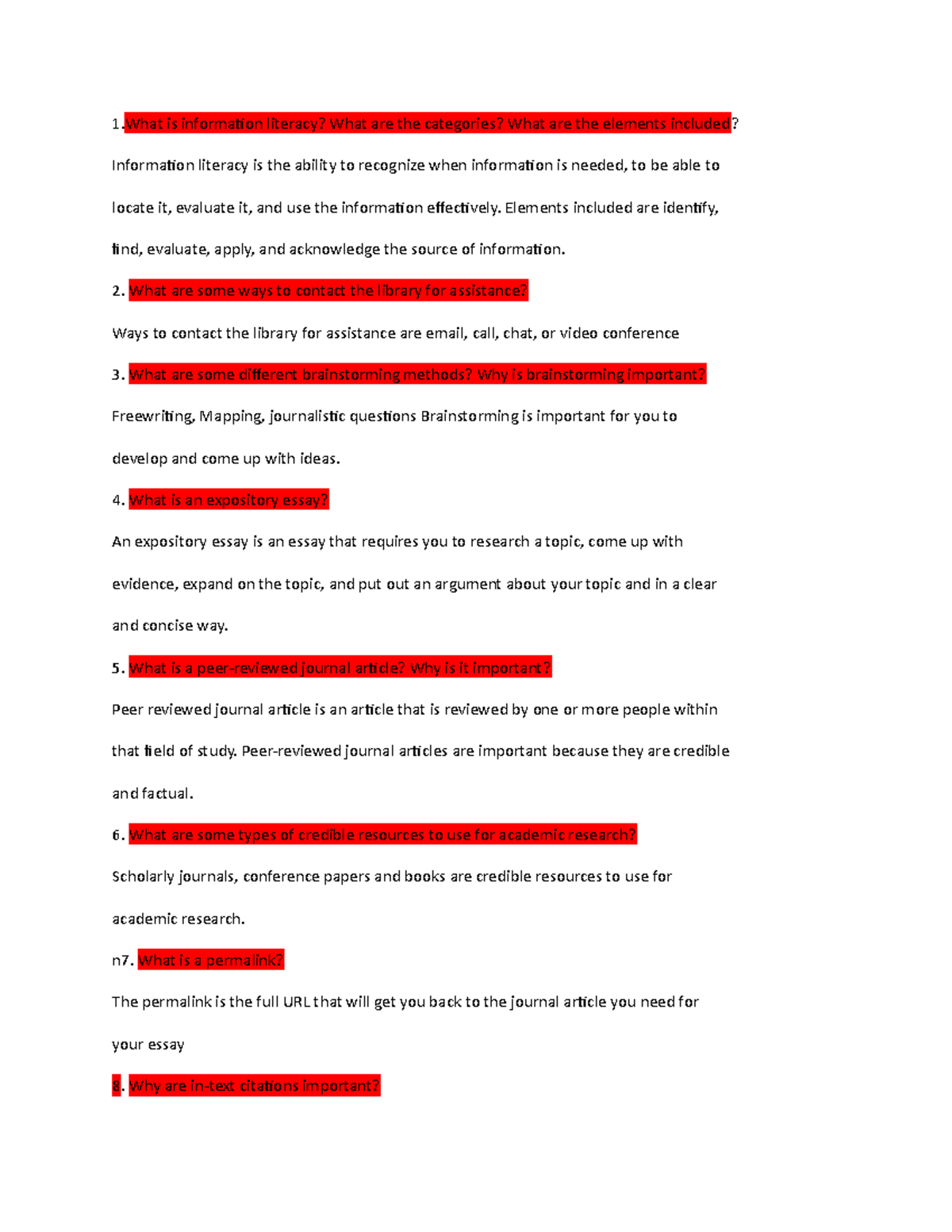 Topic 6 Quiz Quizlet Notes 1 is information literacy? What are the