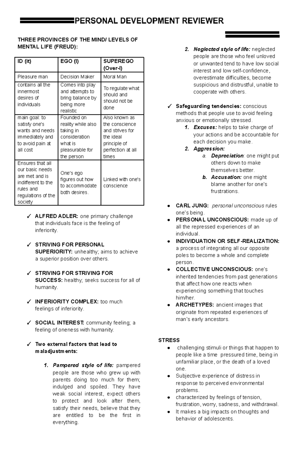 Personal Development Reviewer 2 THREE PROVINCES OF THE MIND/ LEVELS