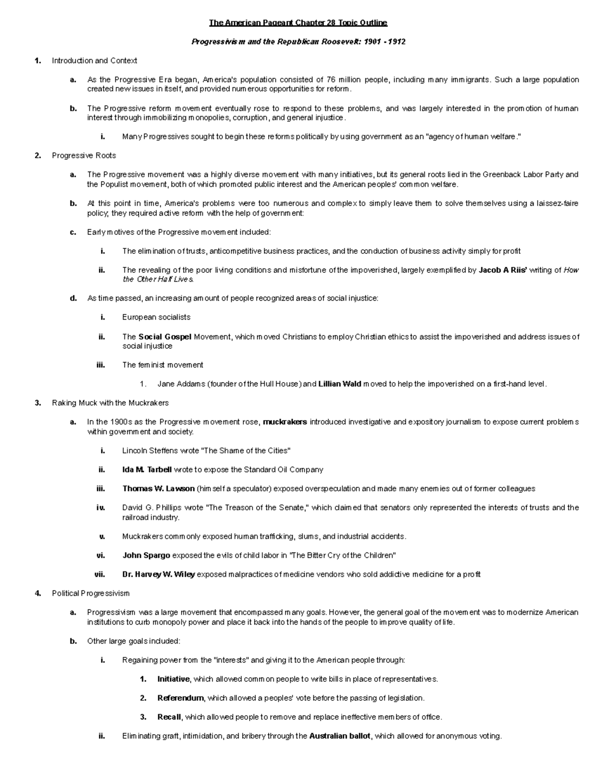 Apush Chapter 28 Topic Outline - The American Pageant Chapter 28 Topic ...