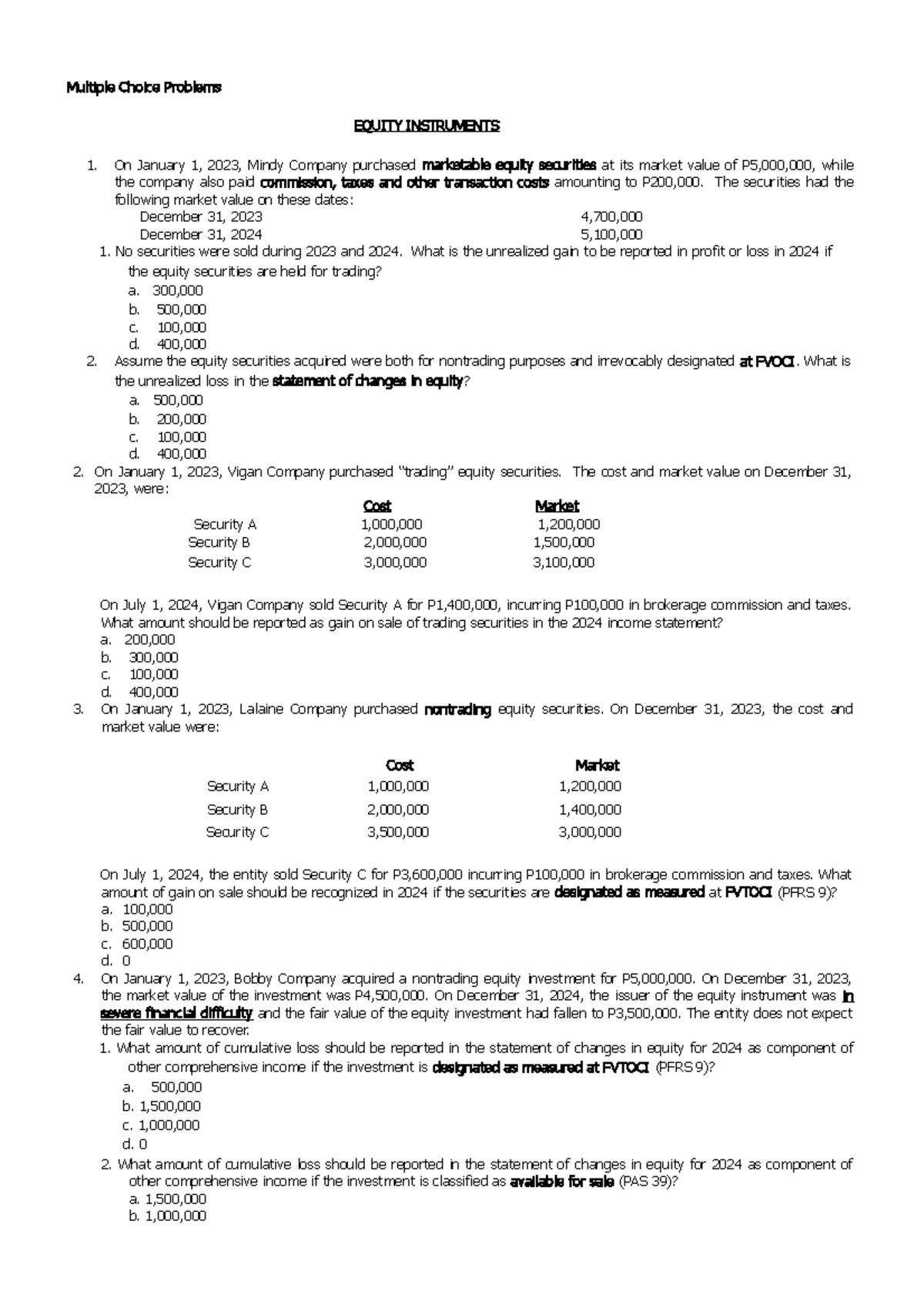 IA-1-Investments - quiz - Multiple Choice Problems EQUITY INSTRUMENTS ...