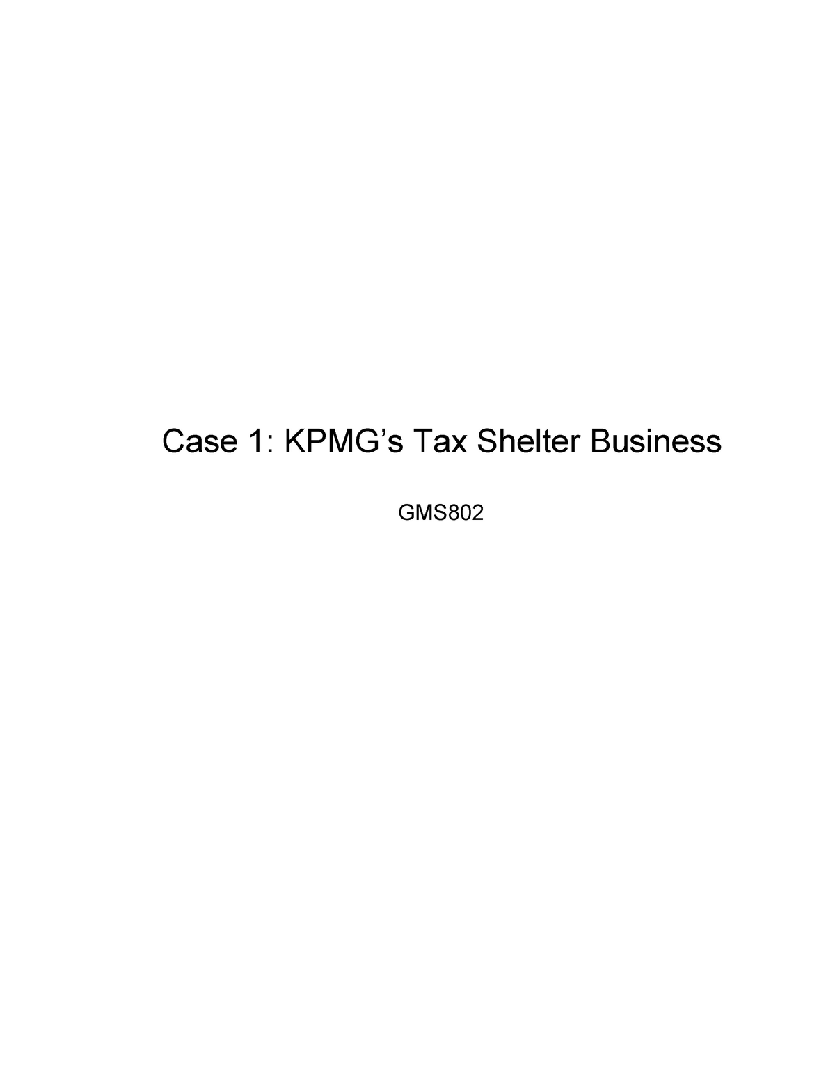 kpmg tax shelter case study