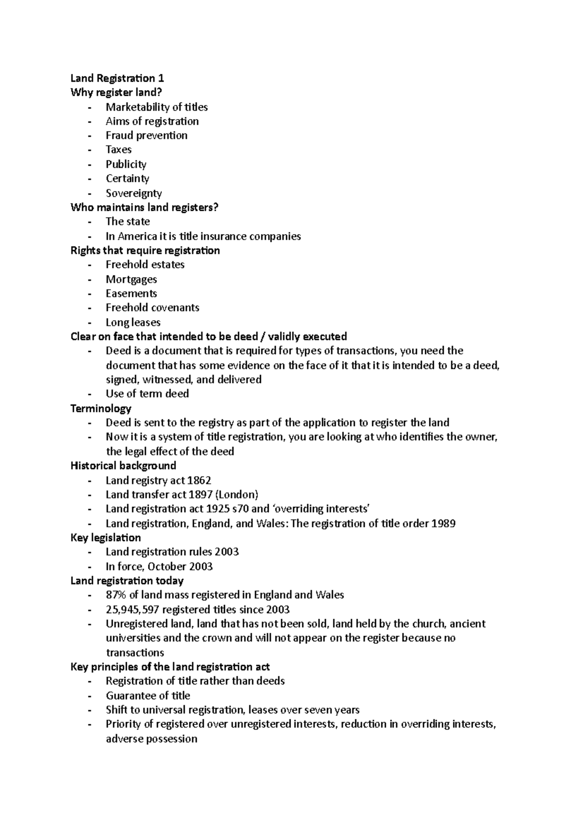 Land Registration 1 Modern land law 29. Mirror principle The
