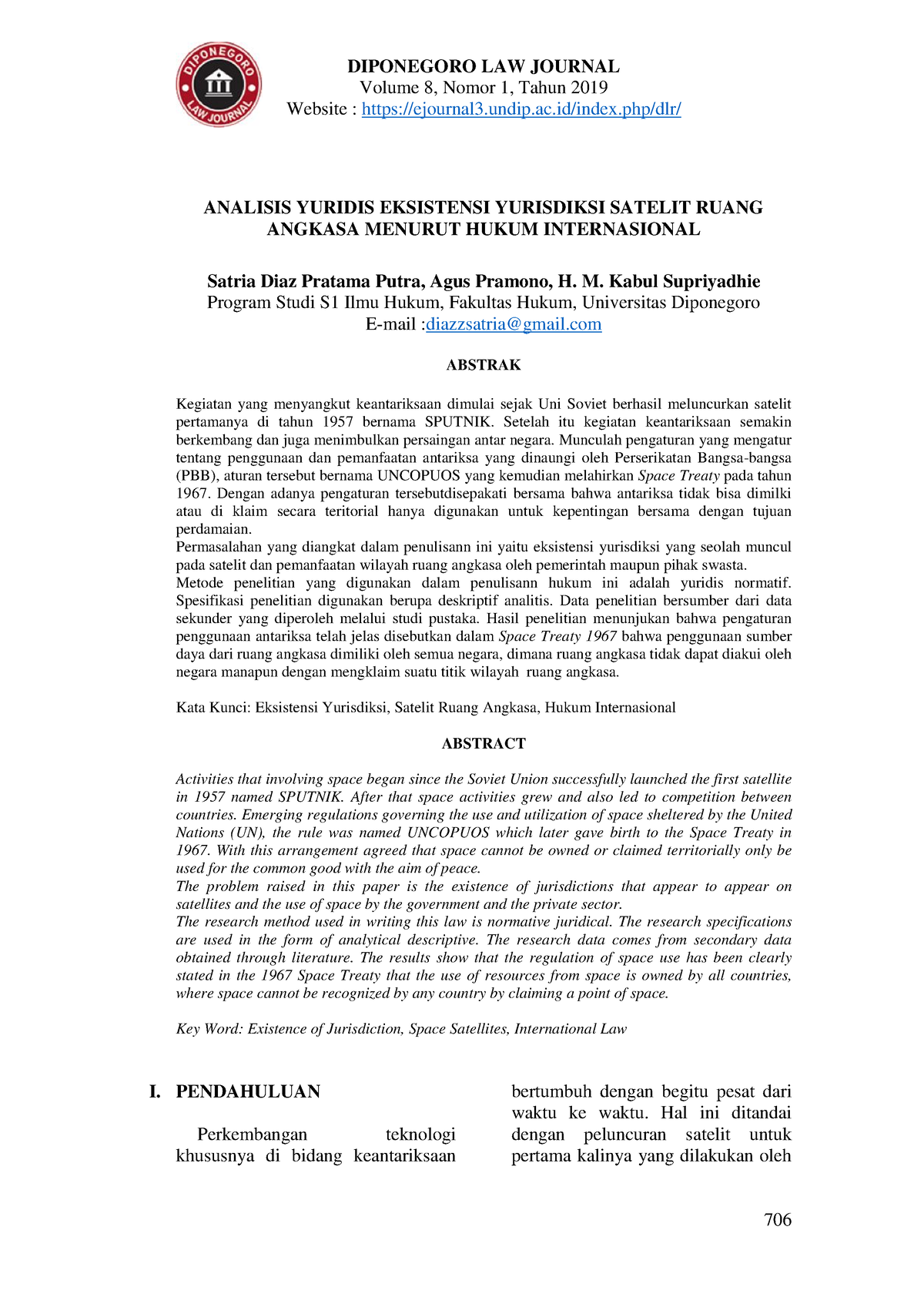 Analisis Yuridis Hukum Angkasa Internasional - Volume 8, Nomor 1, Tahun ...