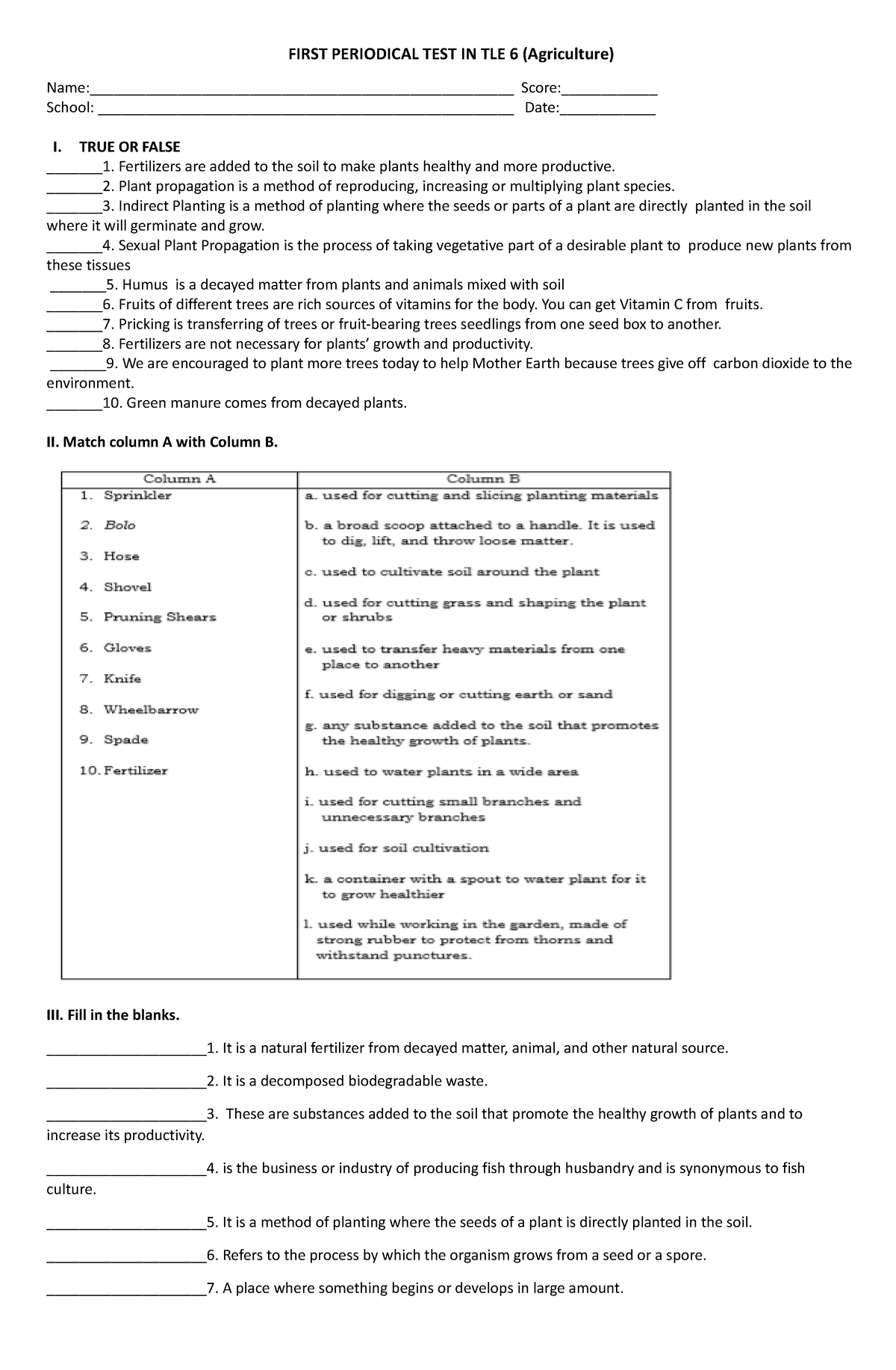 First Periodical Test In Tle First Periodical Test In 0166