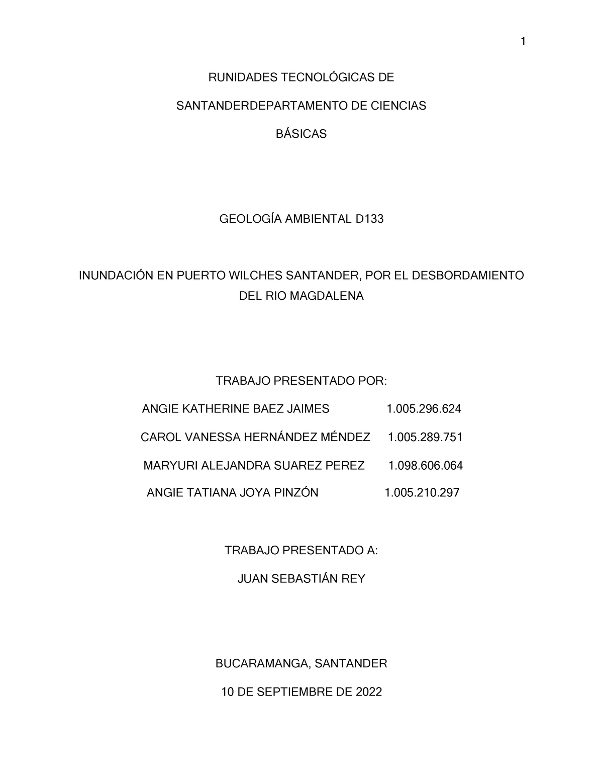 Informe Inundacion 1 - RUNIDADES TECNOL”GICAS DE SANTANDER DEPARTAMENTO ...