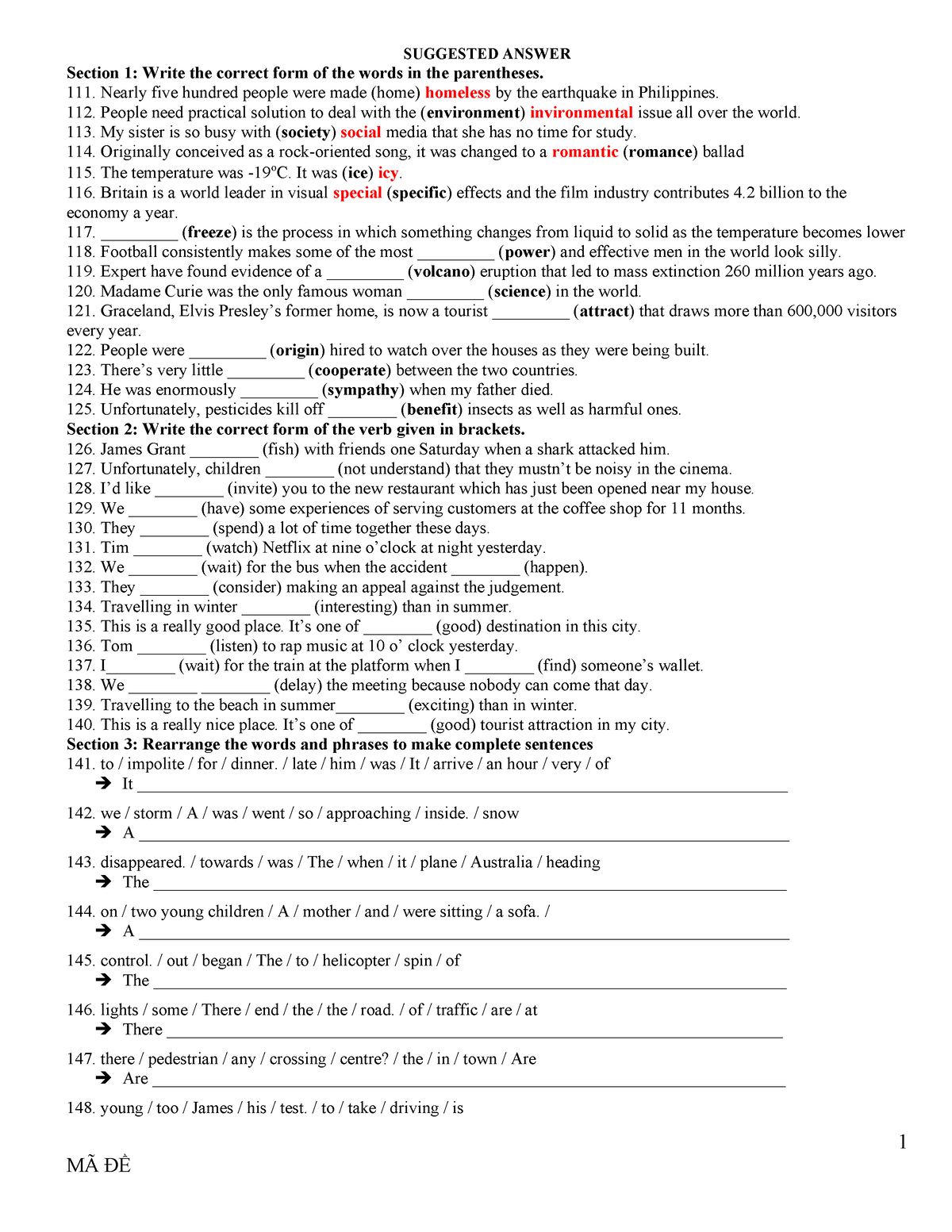 Answer KEY Writing 10 - No no no - SUGGESTED ANSWER Section 1: Write ...