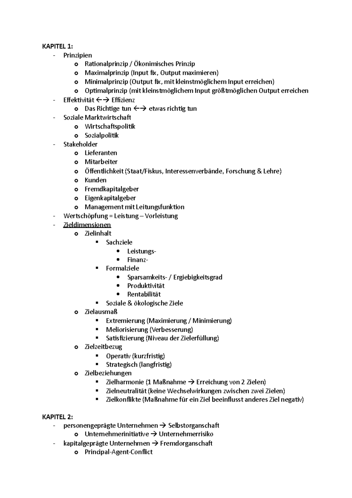 Einführung In Die BWL Zusammenfassung WS1718 - KAPITEL 1: Prinzipien O ...