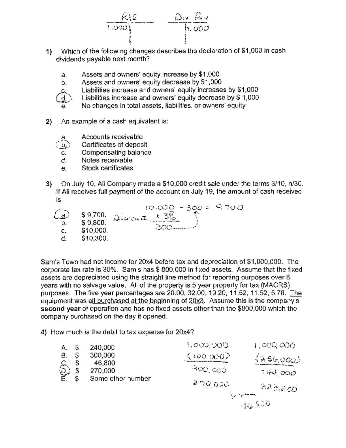 Quiz Practice With Answers -accounting 101 (acct101) - Acct101 - Studocu