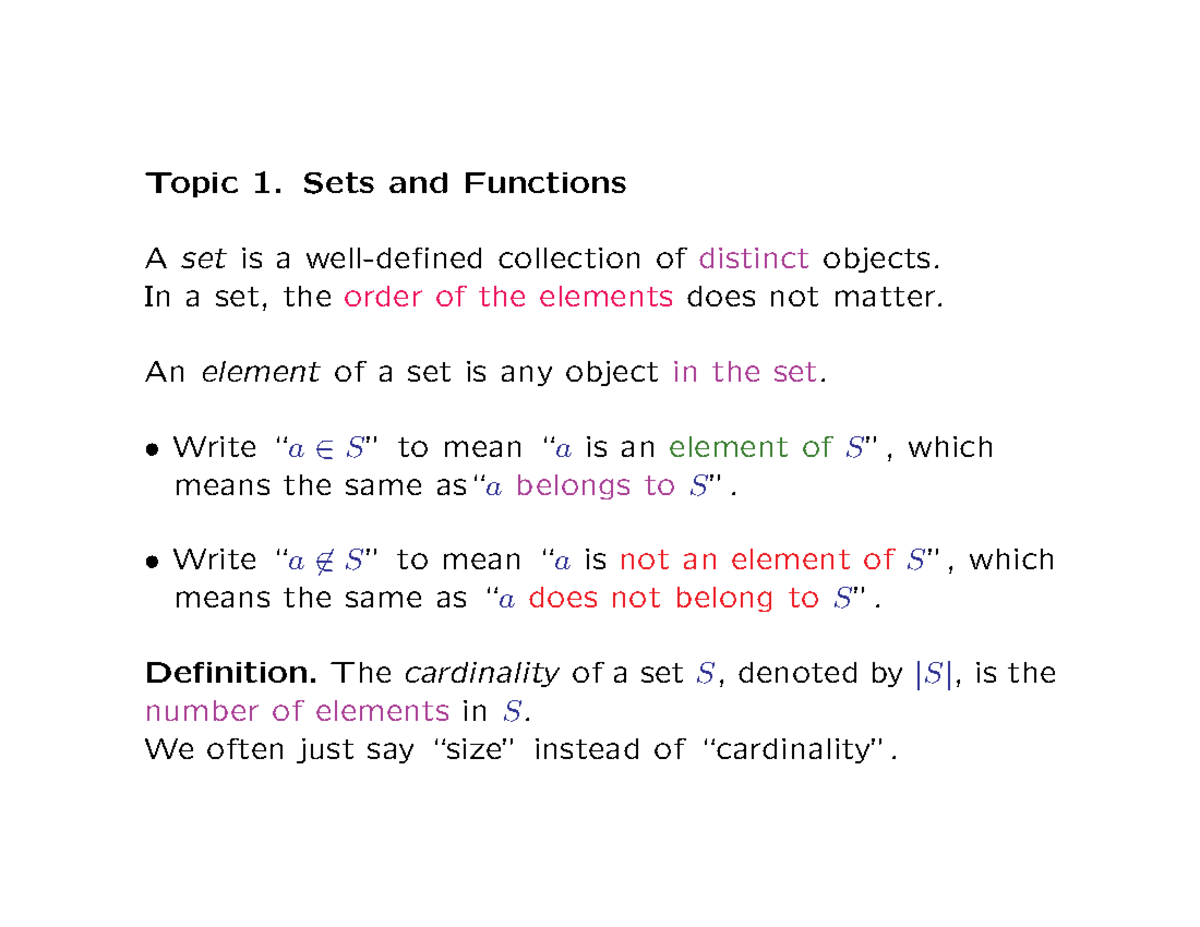 Math1081-topic 1 - Lecture notes - Topic 1. Sets and Functions A set is ...