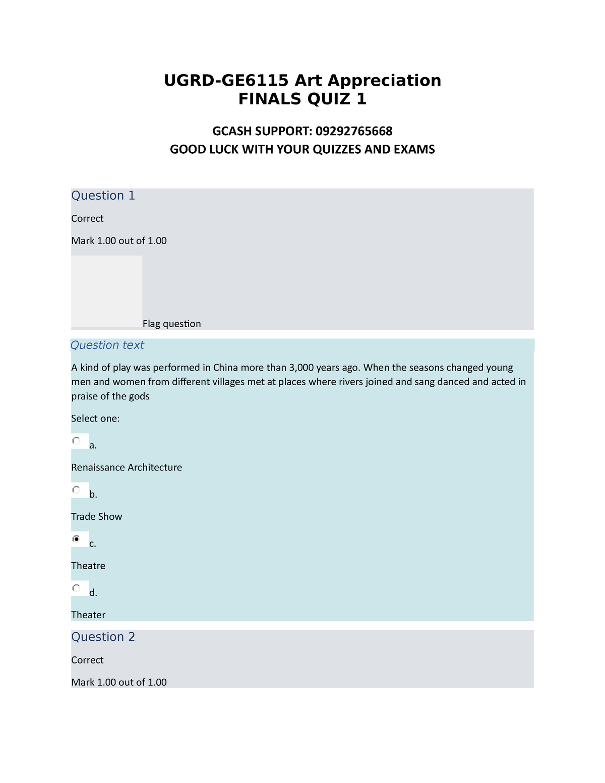 UGRD-GE6115 Art Appreciation Finals QUIZ 1 - UGRD-GE6115 Art ...