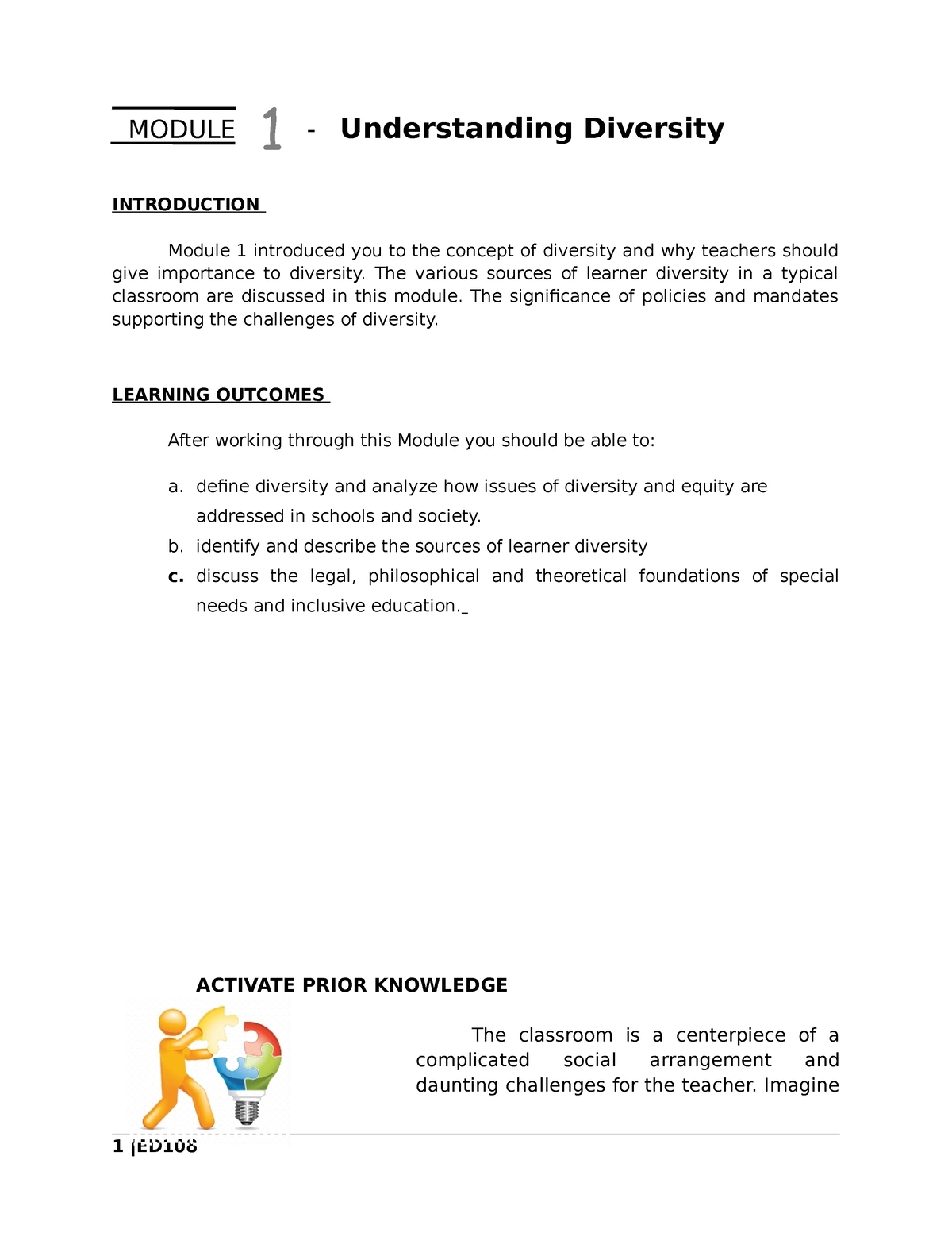 Module1 Report MODULE Understanding Diversity INTRODUCTION