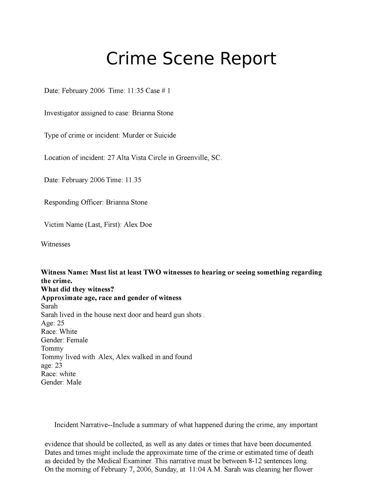 crime scene report college essay