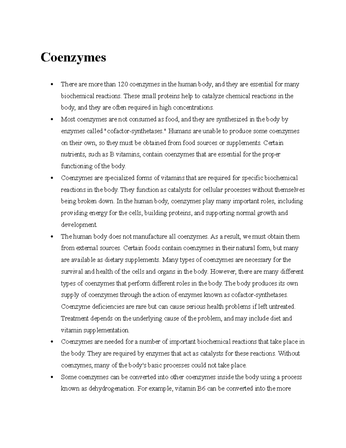 Coenzymes - notes - Coenzymes There are more than 120 coenzymes in the ...