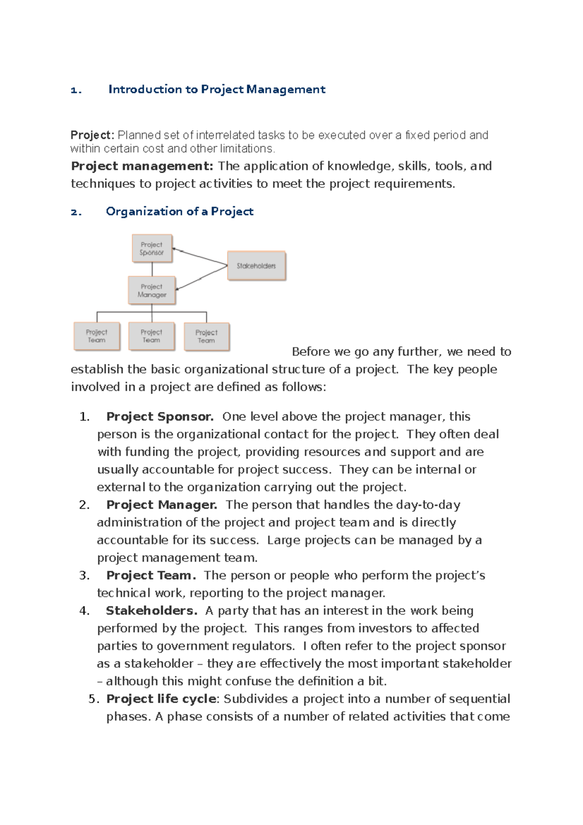 Project Management 1 Notes - 1. Introduction to Project Management ...