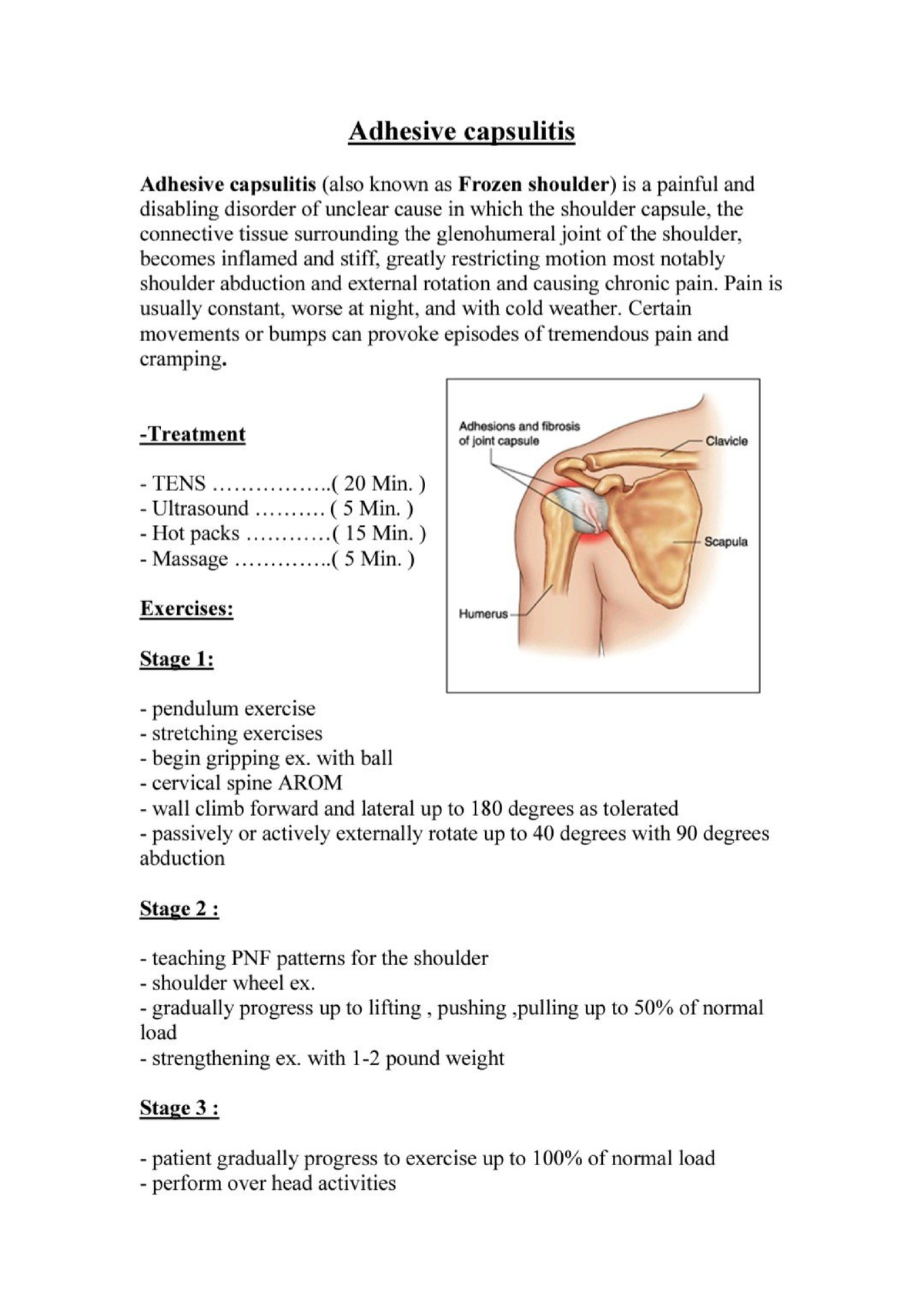 Adhesive capsulitis Physiology Studocu