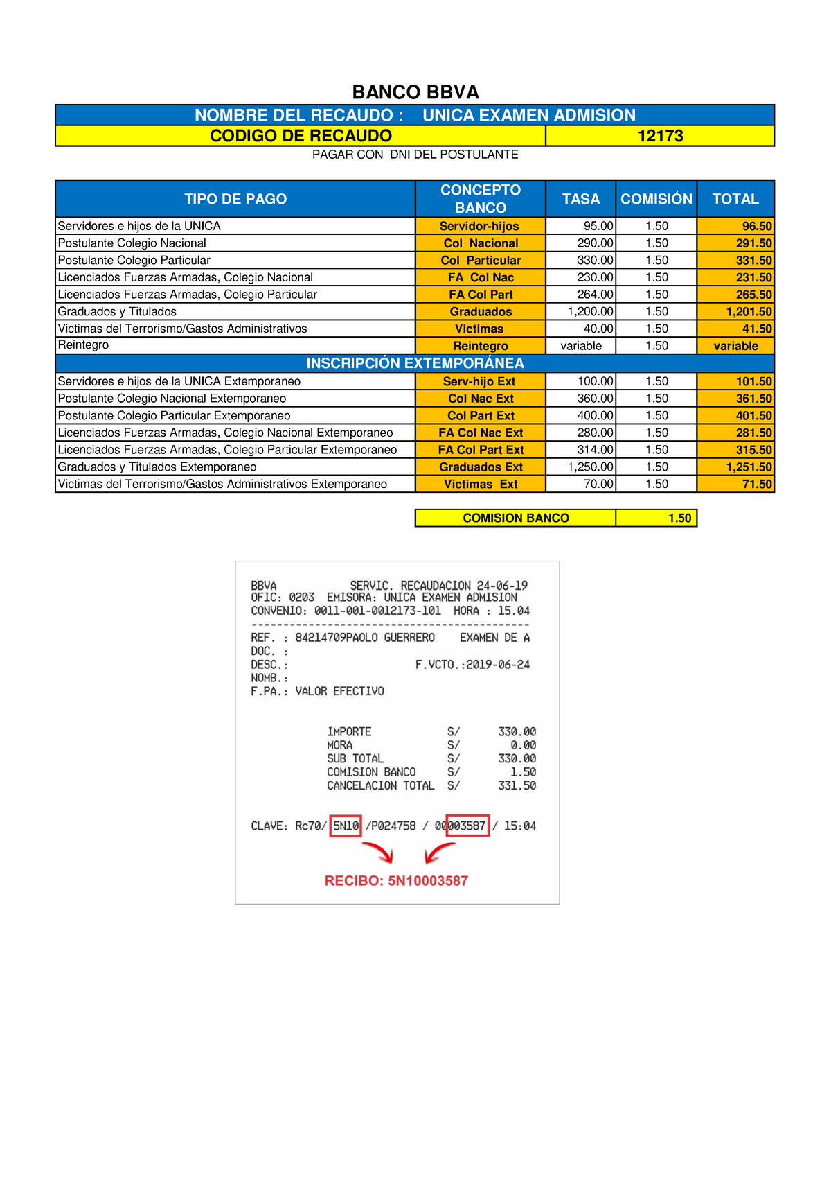 Admision 2019 1 - Tasas - Adad Asb - TIPO DE PAGO CONCEPTO BANCO TASA ...