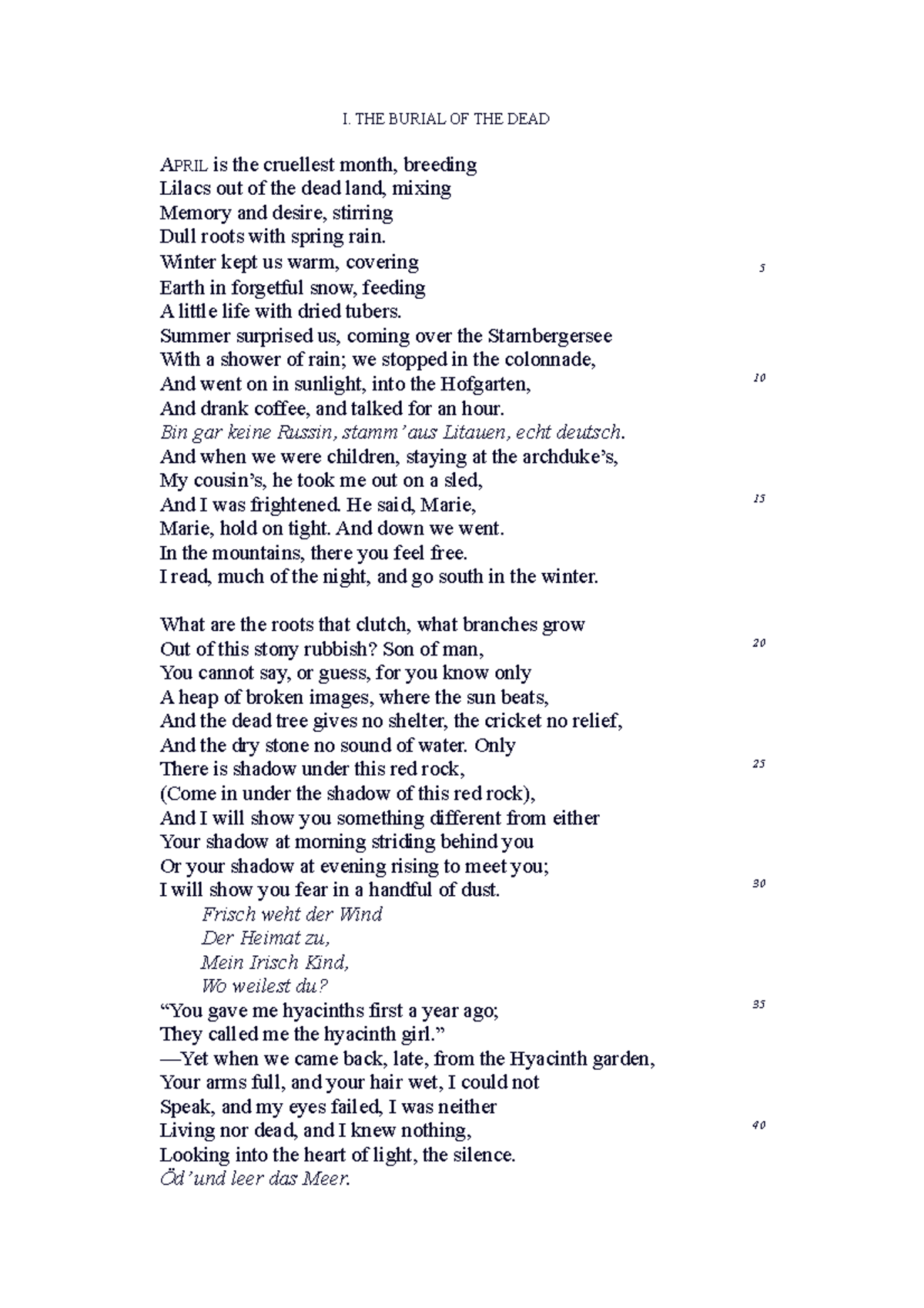 The wasteland Poema completo I. THE BURIAL OF THE DEAD APRIL is the