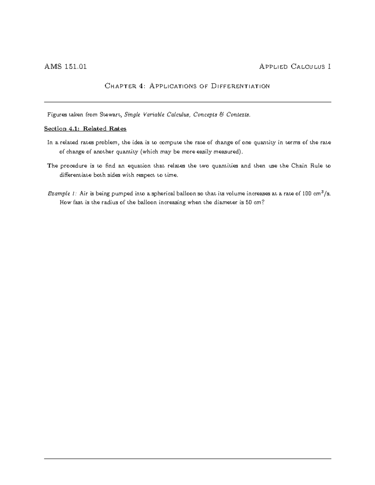 Chapter 4 Applications of Differentiation - AMS 151 Applied Calculus I ...