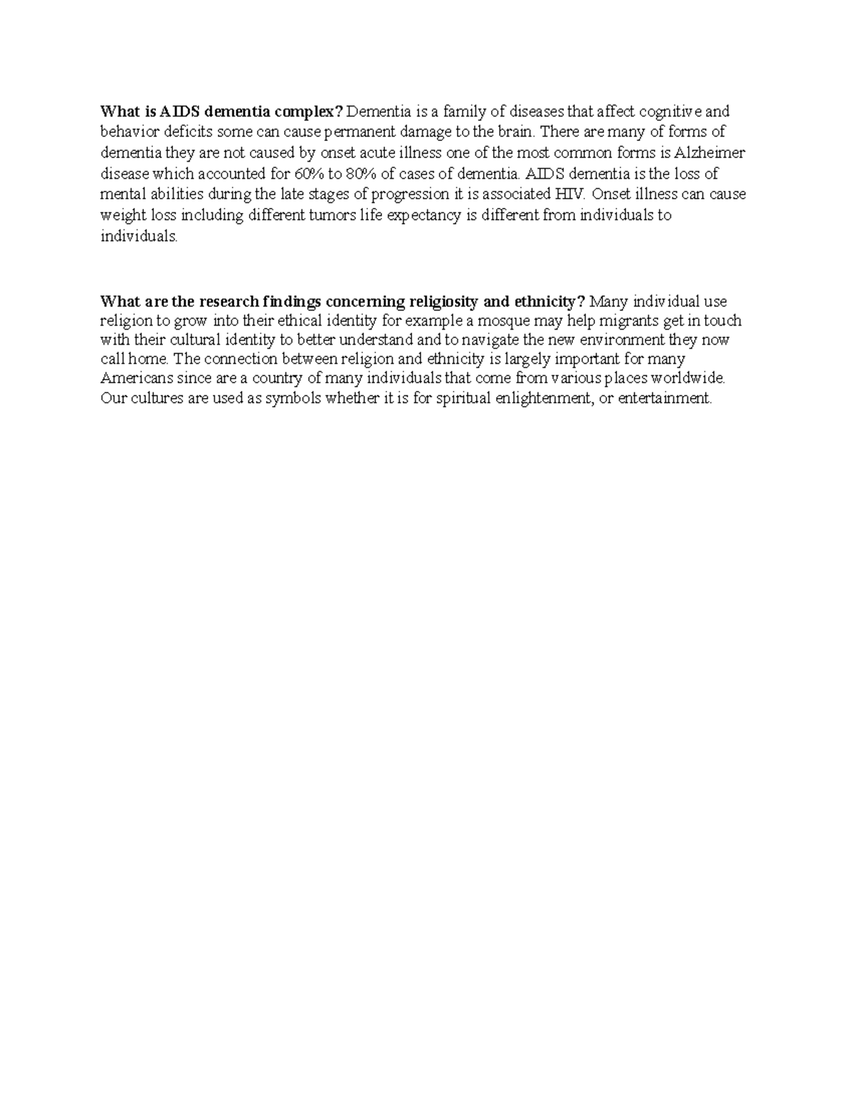 DEP 4464 Discussion 3 What is AIDS dementia complex? Dementia is a