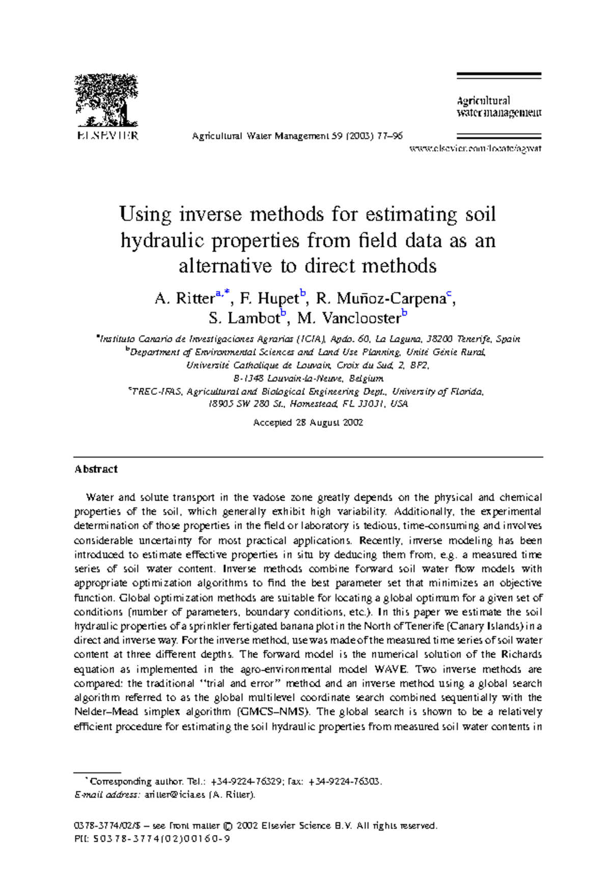 Methods in estimating soil - Using inverse methods for estimating soil ...