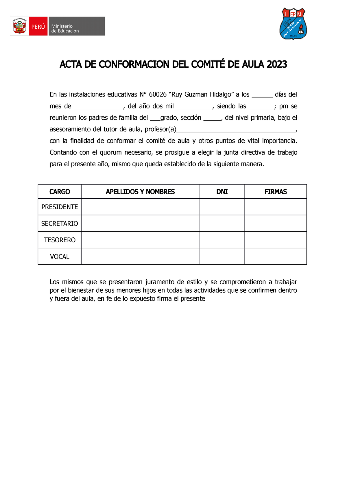 ACTA DE Conformacion DEL Comité DE AULA 2023 - ACTA DE CONFORMACION DEL ...