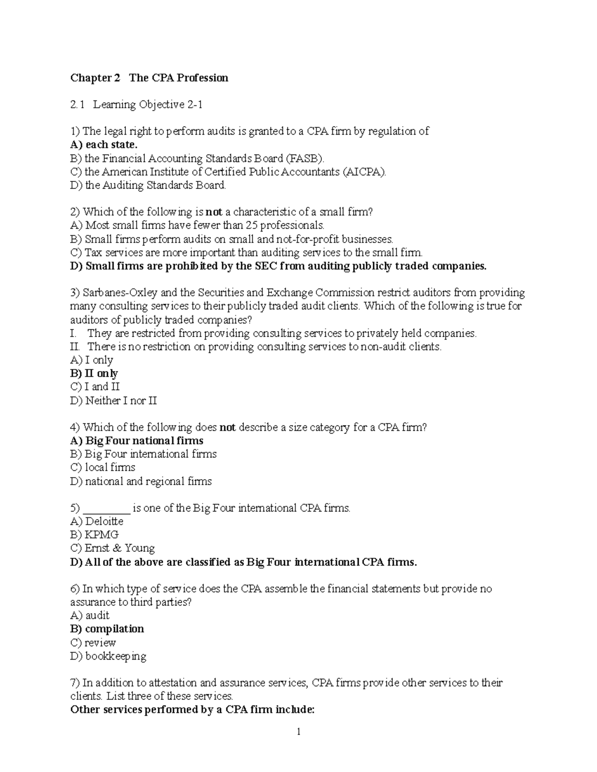 Chapter 02 questions partial - Chapter 2 The CPA Profession 2 Learning ...