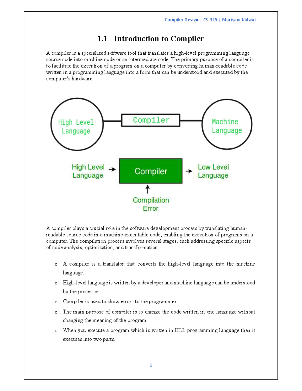 Compiler UNIT-1 Notes - 1 Introduction to Compiler A compiler is a ...