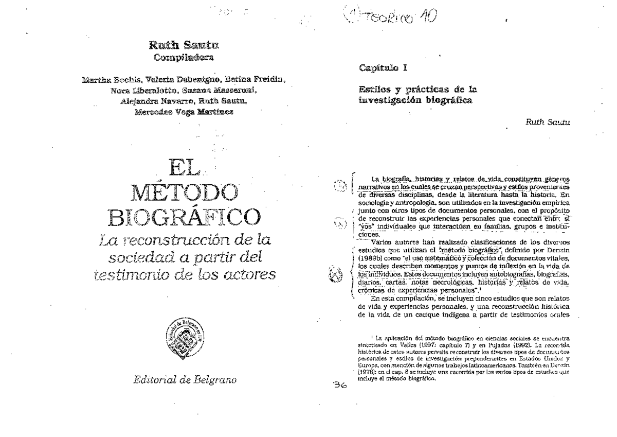 Sautu - El metodo biografico cap 1 - Ruth, Santa ####### Compiladora