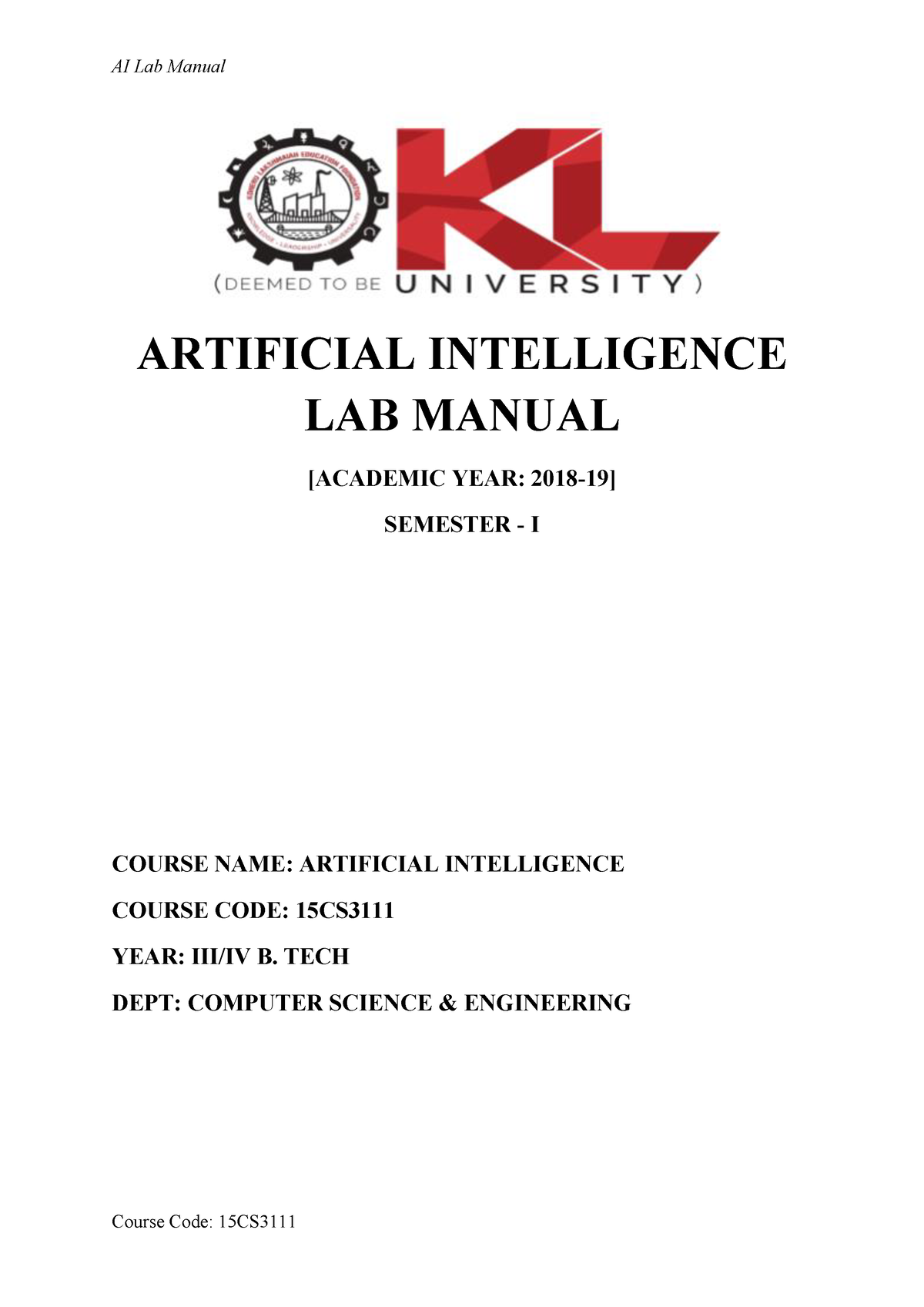 AI Lab Manual Course Code 15CS3111 Artif - ARTIFICIAL INTELLIGENCE LAB ...