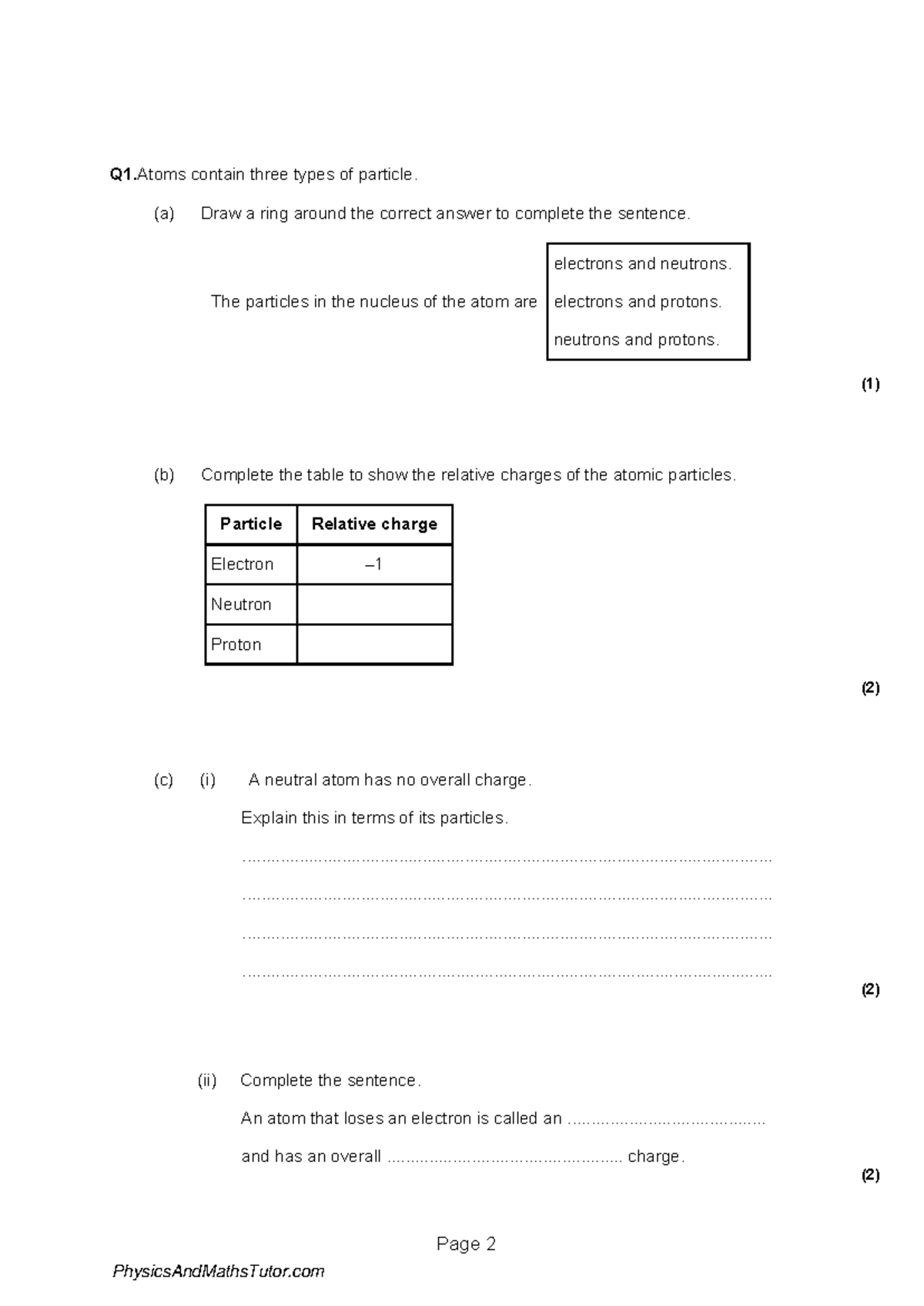 Atoms & Isotopes 1 Qp - Physics - Page 2 Q1 Contain Three Types Of 