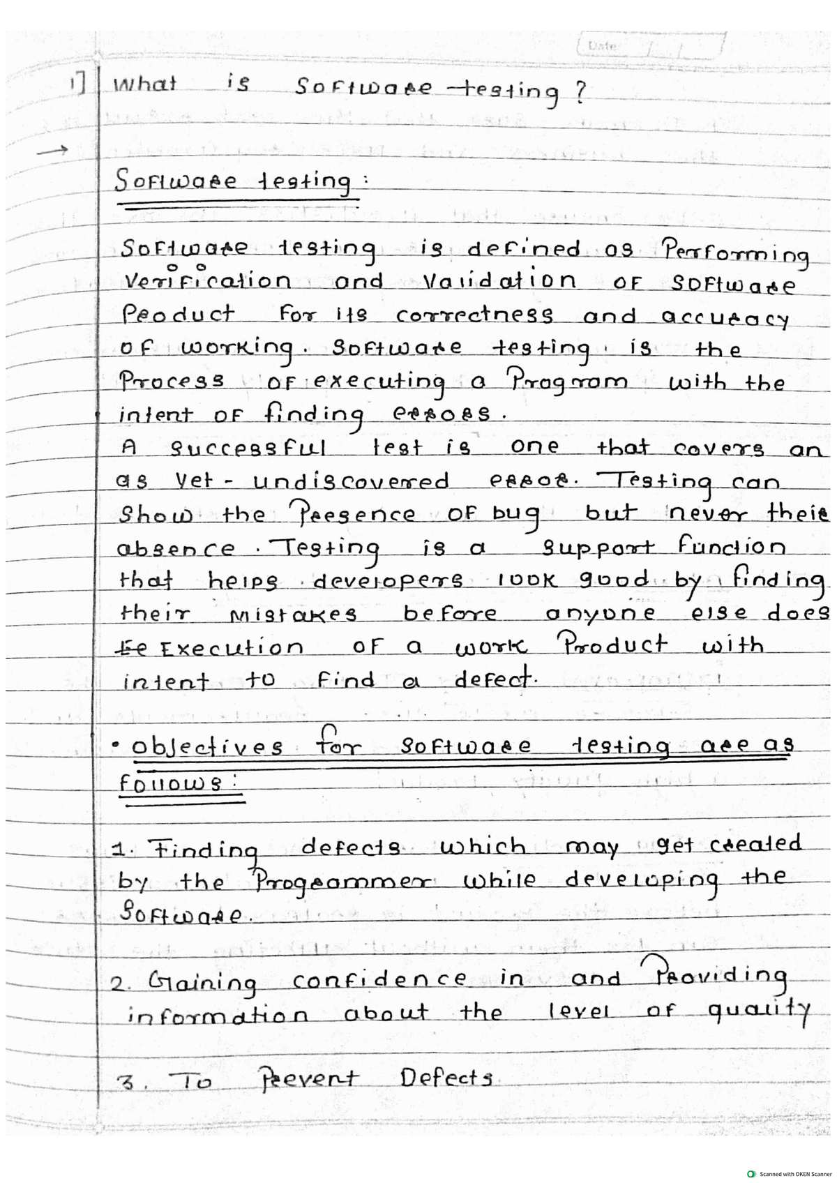 STE 1 Chapter notes - Date what is Software testing? Software testing ...