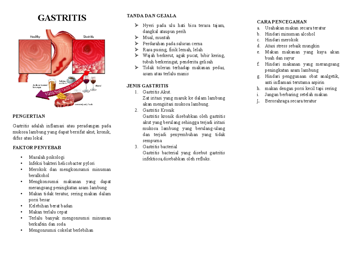 Gastritis - GASTRITIS PENGERTIAN Gastritis adalah inflamasi atau ...