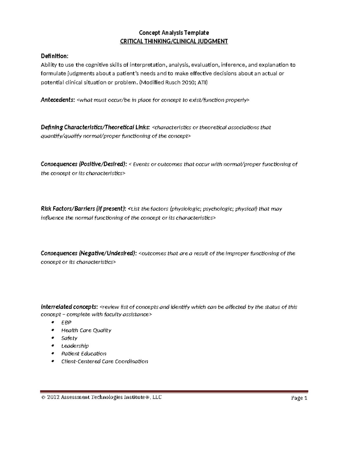 critical thinking and clinical judgement concept analysis